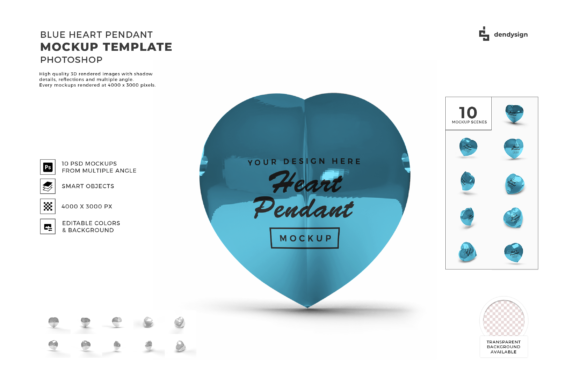 Blue Heart Pendant 3D Mockup Bundle
