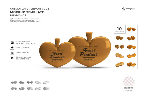 Golden Love Pendant 3D Mockup Bundle 2