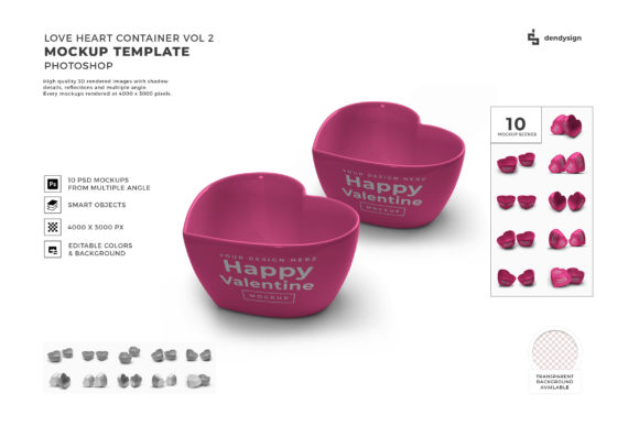 Love Heart Container 3D Mockup Bundle 2