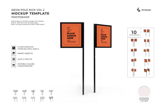 Neon Pole Sign 3D Mockup Bundle Vol 2